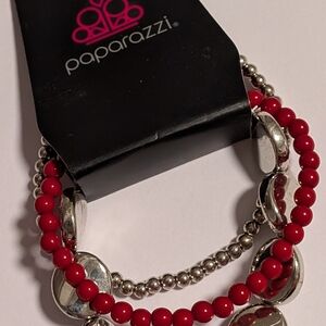 paparazzi Red and Silver Layered Beaded Bracelet